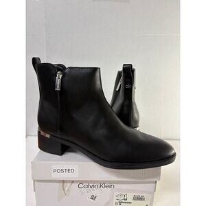 Calvin Klein Women's Deniece Black Faux Leather Ankle Zipper Block Boots Sz 11M